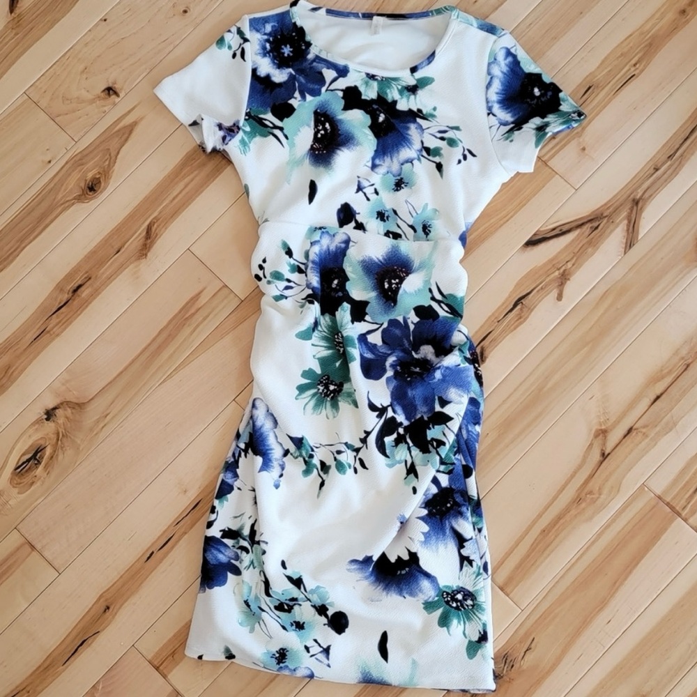 PinkBlush Blue Watercolor Floral Maternity Dress